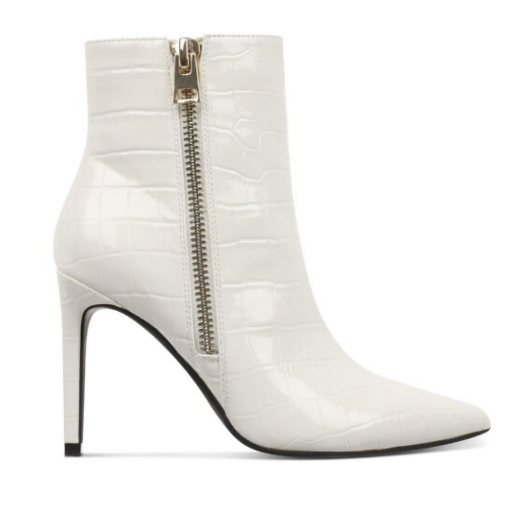 INC International Concepts White Croc-Embossed Pointed Stiletto Ankle Boots
